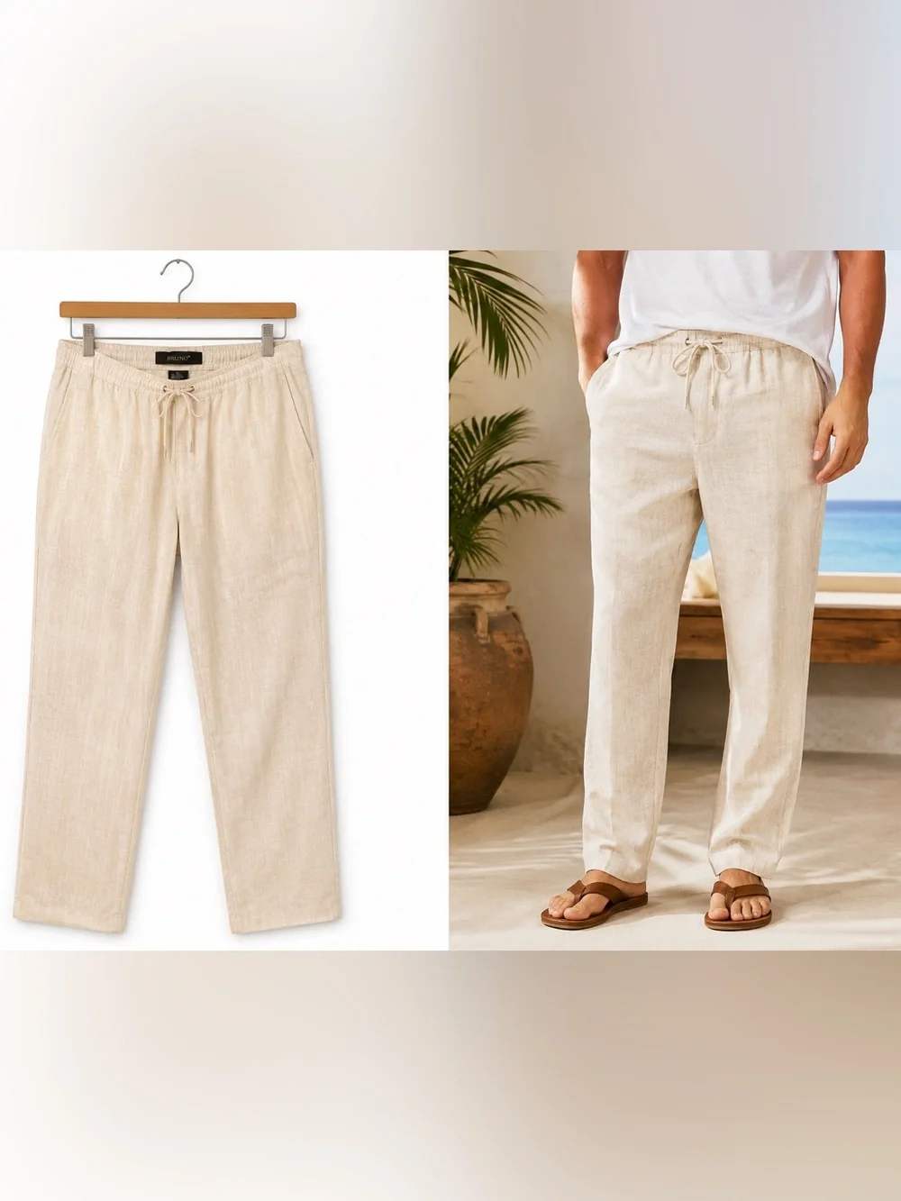 Bruno Men’s Cream Linen Blend Drawstring Pants Size Large